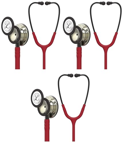 Image of 3M Littmann Classic III Monitoring Stethoscope, 5864, More Than 2X as Loud, Weighs Less, Stainless Steel Champagne-Finish Chestpiece, 27 inch Burgundy Tube, Smoke Stem, and Headset (Pack of 3)