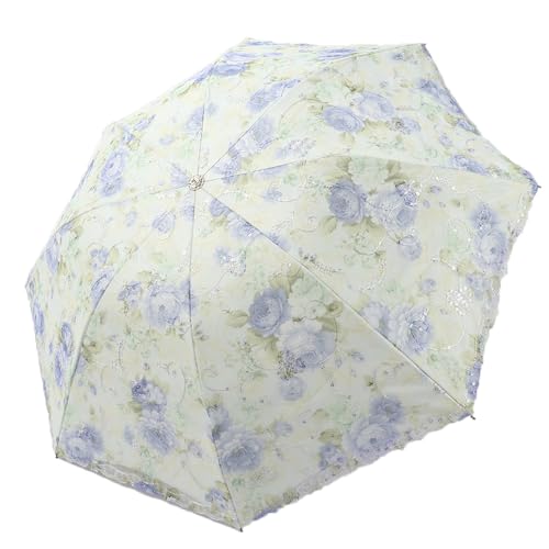 Paraguas compacto plegable de flores azul con protección solar UV