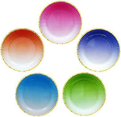 ottin Ombre Rainbow Party Paper Plates 9'' 60 counts 5 Mixed Colors Assorted Disposable Plates for Birthday Wedding Bridal Shower Baby/Bridal Shower Engagement Retirement