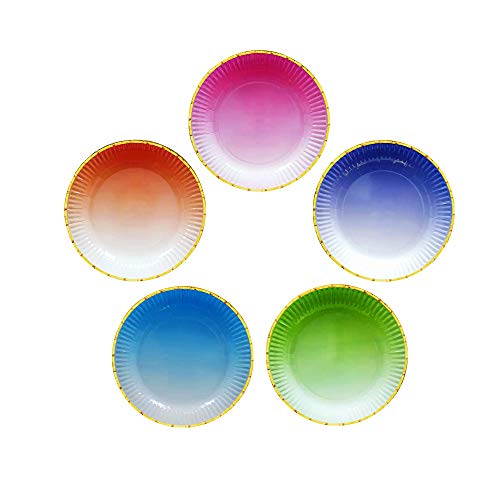 Ottin Ombre Rainbow Party Paper Plates 9'' 60 Counts 5 Mixed Colors Assorted Disposable Plates For Birthday Wedding Bridal Shower Baby/Bridal Shower Engagement Retirement #TOP20