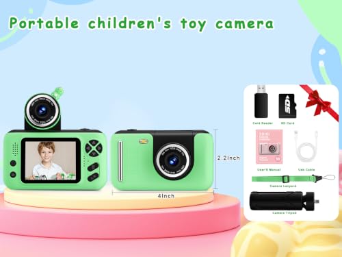 Image of Makolle Kids Camera, Birthday Gifts for Boys and Girls Age 3-8,Video Recorder for Kids 8-12,Childrens Digital Camcorder for vlogging Portable Kids Selfie Camera with SD Card Green