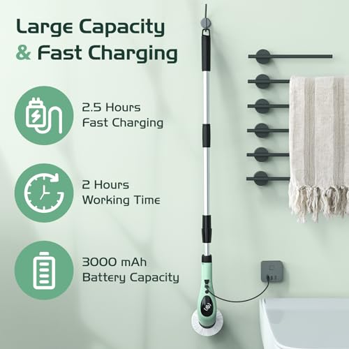 Image of Nuovoware Electric Spin Scrubber,550RPM Cordless Cleaning Brush with Three Speeds, 3000mAH Bathroom Shower Power Scrubber with 9 Brush Heads, Electric Scrub Brush for Tile, Tub, Floor,Voice Broadcast