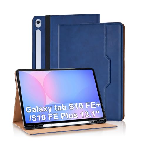 Varohix Case for Samsung Galaxy S10 Fe Plus 13.1 inch with S Pen Holder, PU Leather with Hand Strap Folio Flip Cover for Galaxy S10 FE+ with Pockets Auto Sleep/Wake for Man Woman, Blue