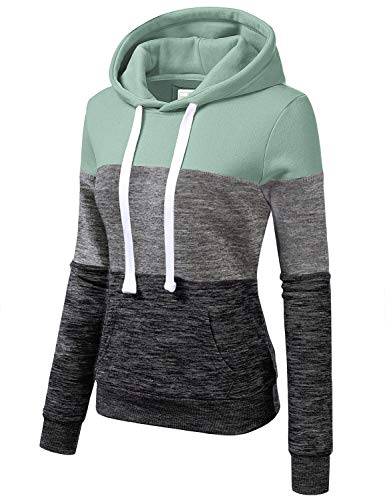 Doublju Women's Basic Simple Lightweight Pullover Long Sleeve Hoodie Dustyblue 1X Plus Size #TOP1