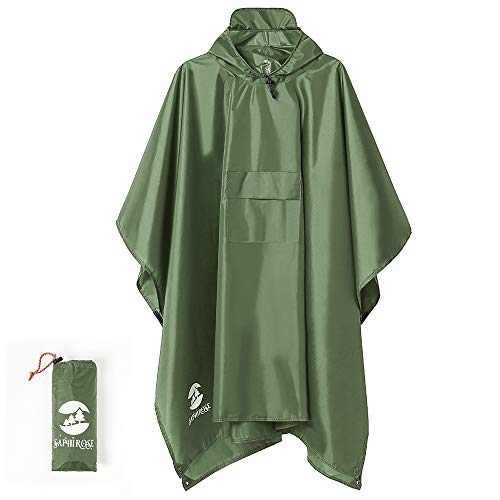 Regenponcho Wandern Radfahren Outdoor 3in1 Damen/Herren Regencape Wiederverwendbar Poncho Umhang Matte Regenmantel Grün