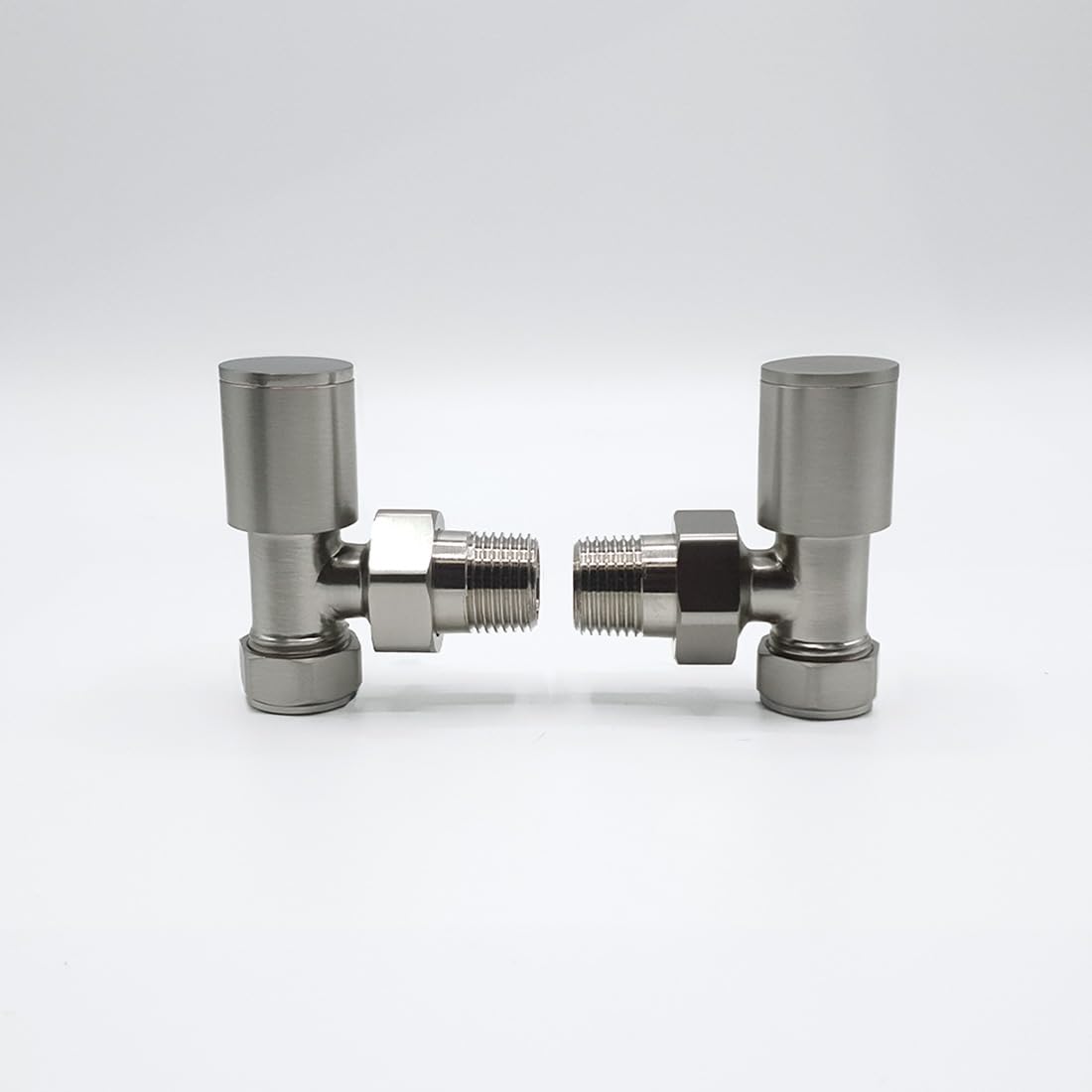 Lux Heat Angled Brushed Nickel Manual Round Radiator Valve Set