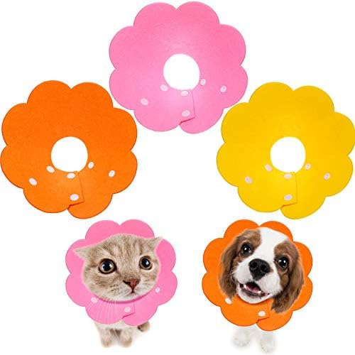 TrelaCo 3 Pieces Cat Recovery Collar, Adjustable Cat Cone Collar for Kitten Cats, Sun Flower Neck Cat Cone Recovery Collar for Pet Kitten Cat Puppy Rabbit to Prevent from Biting Scratching (Medium)