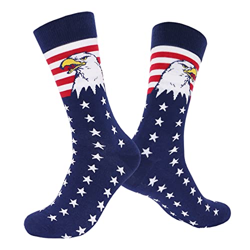 Buenwaz American Flag Eagle Socks Men 1 Pack Bald Eagle Patriotic Stars Stripes Red White Blue Novelty Sock Gifts #TOP6