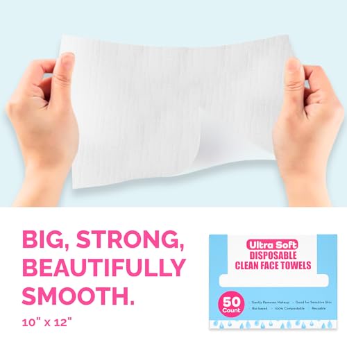 Elizabeth Mott Thank Me Later Disposable Face Towels – 100% Biobased Facial Washcloths for Cleansing, Makeup Removal & Skincare – Ultra-Soft, Lint-Free, Extra Absorbent for Sensitive Skin – 50 Count