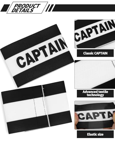 4 Pcs Captain Arm Bands for Soccer, Black Adjustable Soccer Captain Armband, Arm Bands Football for Adults and Youth, Suitable for Rugby, Basketball, Volleyball Teams - Thumbnail 3