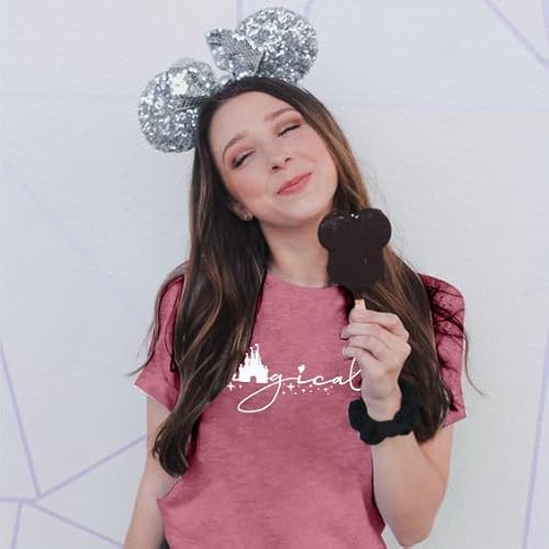 Uniqueone Magical Shirt For Women Magic Kingdom Tshirt Family Vacation Tee Castle Graphic Short Sleeve Tops Pink thumb #2
