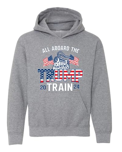 Wild Bobby All Aboard The 2024 Train Political Youth Hooded Sweatshirt, Heather Grey, Large