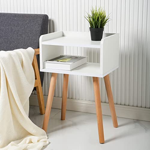 Exilot Nightstand Mid-Century Modern Bedside Table With Solid Wood Legs Minimalist And Practical End Side Table, White #TOP2