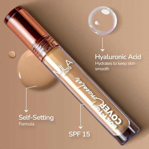 Image of Mila Beaute Built to Cover Liquid Concealer for Women With Spf & Hyaluronic Acid| Full Coverage Matte Finish Concealer for Dark Circles | Easily Blendable & Waterproof Formula| Suitable for Indian Skin Tones - 104N Natural Beige