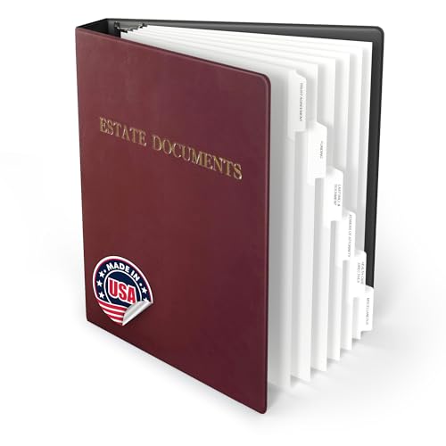 TRS Estate Planning Binder Kit – Pre-Labeled Tabs, Sheet Protectors | 1.5" D-Ring Faux Leather Organizer for Wills, Trusts, Power of Attorney & End-of-Life Planning | Burgundy