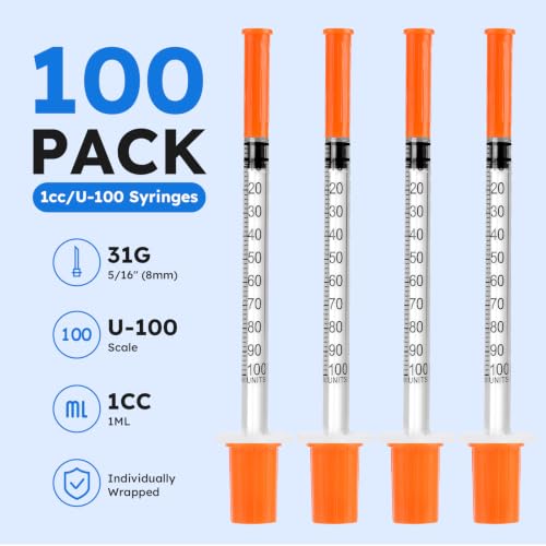 100 PACK U-100 1ml/cc Syringe 31G 5/16" (8mm) — view 3