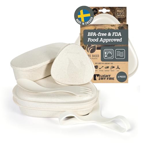 Light My Fire 6-Piece Camping Mess Kit for 1 — Lunch Kit with 3-in-1 Reusable Spork Camping Utensils, Mess Kits for Scouts — BPA-Free Dishwasher Safe, Cream