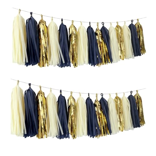 Autupy 15 PCS Navy Blue Gold Mylar Tassels Garland Tissue ...