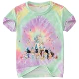 AG AGUU Princess Shirts for Kid Toddler Girl Magic Kingdom T-Shirt Cute Castle Tees Holidays Vacation Outfit Summer Tops(Tie dye-Green,4-5T)