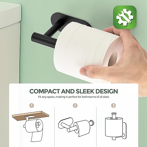 1 Pack Adhesive Toilet Roll Holder Stand - Matte Black SUS304 Stainless Steel, Rustproof Toilet Paper Holder No Drilling Tissue Holder for Kitchen Bathroom Wall Mount Bathroom Tissue Holder - Thumbnail 6