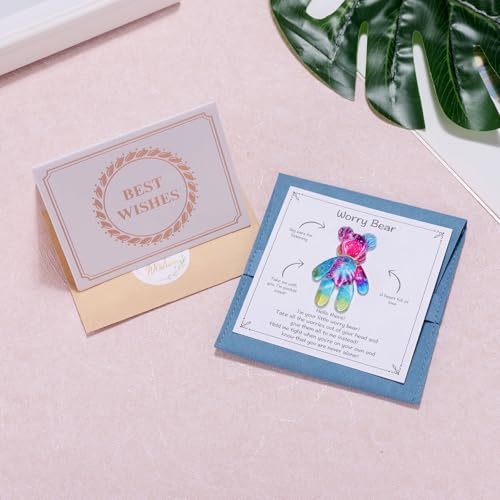 Image of Aesnefe Worry Bear, Pocket Bear Hug, Anxiety Relief Gifts for Men Women, Mental Health Positivity Gift, Stress Relief Gift for Her, Comforting Gifts for Son Daughter Back to School, Rainbow Gradient
