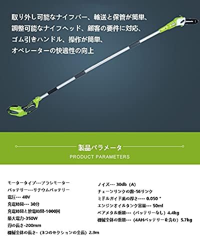 売買 高枝切り電動チェーンソー 40v高枝剪定機リチウム電池高枝鋸 電気チェーンソーコードレスチェーンソー 家庭用屋外伐採と剪定ハイパワー ミニチェンソー チェーンソー 木の枝刈り用剪定ばさみチェーンソーガーデニング 切除高さ5メートル のこぎり径cm