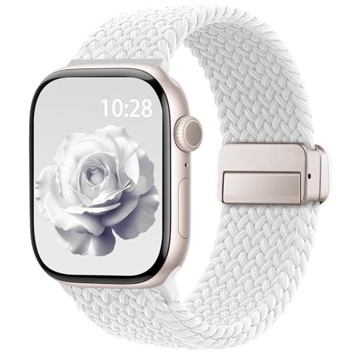 Image of Braided Stretchy Band Compatible with Apple Watch Bands 38mm 40mm 41mm 42mm 44mm 45mm 46mm 49mm Women Men, Soft Nylon Solo Loop Magnetic Sport Strap for iWatch Series 11 10 9 8 7 6 5 4 3 2 1 SE Ultra