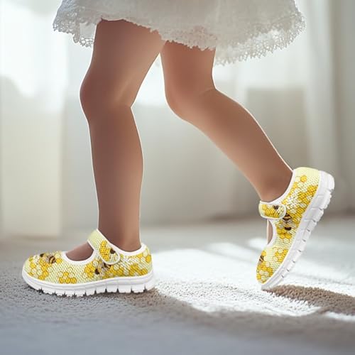 Girls Mary Jane Shoes Honey Bee Mesh Shoes Laceless Ladybug Athletic Low Cut Sneakers with Magic Sticker Slip On Casual Dress Clothes Shoe3