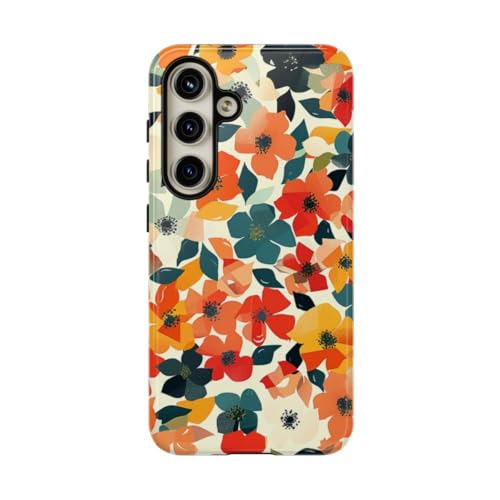 Coque Samsung S24 motif floral vibrant orange rigide et brillante