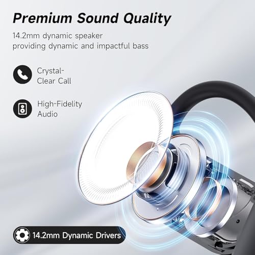 Image of Open Ear Clip Wireless Earbuds Bone Conduction Headphones, Bluetooth 5.4, Open Ear Design for Running Fitness,office，Built-in Mic, IPX7 Waterproof, LED Display Charging Case,Ear Hooks Ear Buds