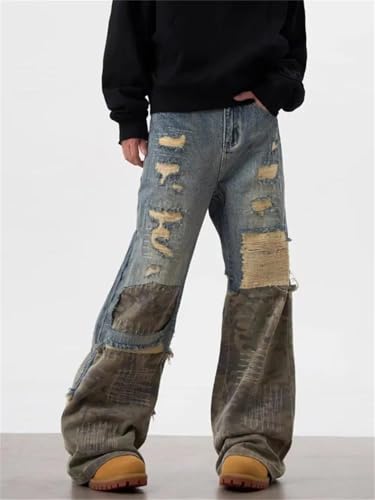 Men Y2K Streetwear Ripped Stacked Baggy Jeans Pants Clothes Patchwork Rock Hip Hop Denim Trousers3