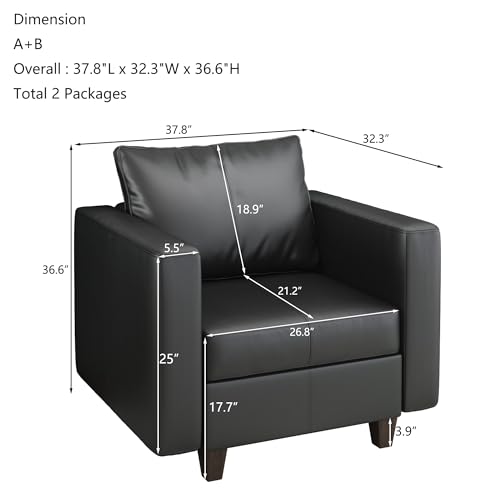 Sillón Modular Moderno Negro de Cuero Artificial miniatura 2