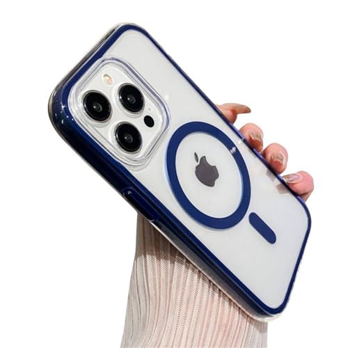 Coque Magsafe iPhone 14 Pro Max transparente et luxe bleu marine en silicone rigide