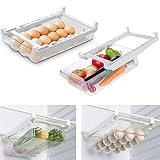 newgulzar Kühlschrank Organizer, 2 Pack Kühlschrank Organizer Schublade, Ausziehbare Kühlschrank Aufbewahrungsbox Gleitschiene und Griff, Klarer Behälter Lebensmittel Getränke Eier Obst