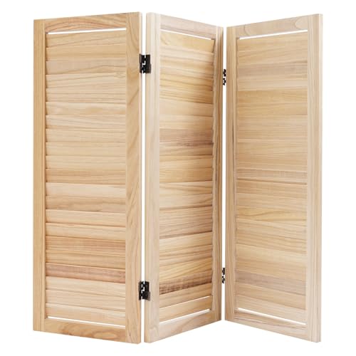 Room Divider Screen, 3 Panel Folding Wood Shutters Privacy Partition