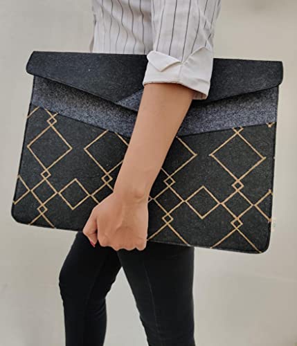 Image of OON Laptop Sleeve Stylish Black & Dark Grey Printed Felt for 13 Inch Device