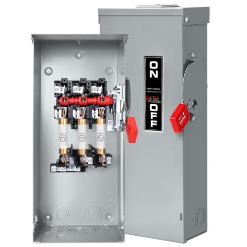 【Upgrade】 3P 100 Amp Fuse Disconnect,New Add Ground Design,Disconnect Switch,Fuse,NEMA 3R Standard,Heavy Duty Steel Material,Rust & Corrosion Resistant,Indoor &Outdoor,240V AC,10-Year Warrnaty