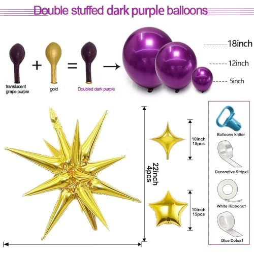 Image of Dark Purple Balloon Arch Double Stuffed Metallic Purple Balloon Garland