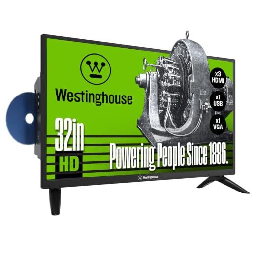 Westinghouse HD 32 Inch TV with Built-in DVD and V-Chip, Slim, Compact 720p LED Flat Screen TV, HDMI, USB, and VGA Compatible, High Definition Small TV for Kitchen or RV Camper, 2022 Model