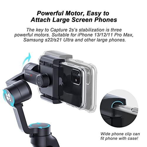 3-Axis Gimbal Stabilizer For Iphone 13 12 11 Pro Max Xs X Xr Samsung S21 S20 Android Smartphone, Handheld Gimble With Focus Wheel, Phone Stabilizer For Video Recording Vlog - Funsnap Capture 2S Combo #TOP4