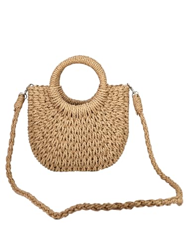 Women's Straw Beach Bag Woven Crossbody Shoulder Bags Summer Handle Satchel Handbag Purse with Chain
