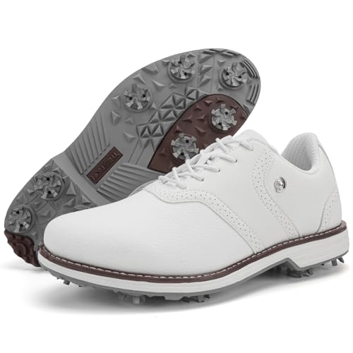 Rhyoam Herren Golf Schuhe Spikes Männliche Golf Sneakers Outdoor Walking Schuhe Für Golfer (44 White)