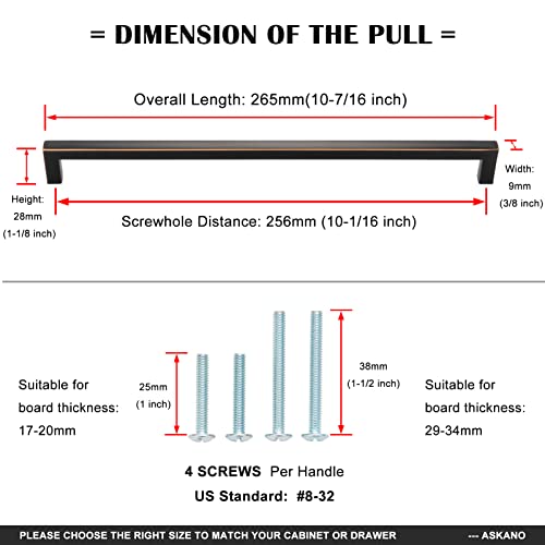 Askano Pack Of 1, 10 Inch, Oil Rubbed Bronze Square Bar Kitchen Cabinet Pull Handle Zp2201 | Solid Hardware For Drawer, Dresser, Bathroom, Vanity, Furniture Door, Cupboard, Hole Centers: 10" #TOP5