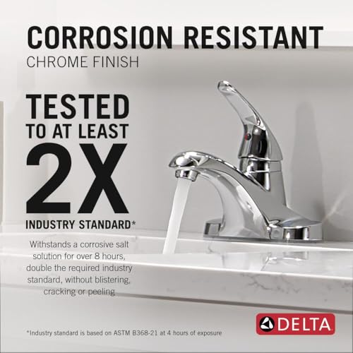 Delta Foundations Centerset Chrome Bathroom Faucet, 4 Inch 3 Hole Bathroom Sink Faucet for Vanity, Metal Push-Pop Drain Assembly, Chrome B501LF thumbnail 2