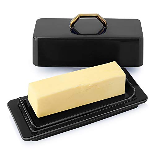 Sweese 327.112 Butter Dish With Lid For Countertop - Butter Dish With Gold Handle, Butter Dishes With Covers For 4Oz East West Coast Butter - Dishwasher Safe, Black #TOP1