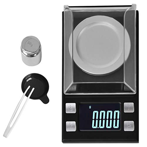 Digital Pocket Scale 50 X 0.001G, Mini Jewelry Gold Lab Carat Powder Weigh Scales With Calibration Weights Tweezers, Weighing Pans, Lcd Display #TOP6