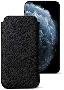 Lucrin - Classic Case Cover Sleeve Compatible with iPhone 11 Pro Max/XS Max / 8 Plus and Wireless Charging - Black - Granulated Leather