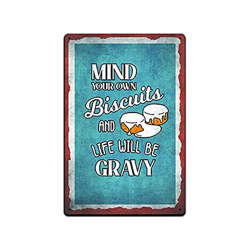Kitchen Metal Sign - Mind Your Own Cookies and Life Will Be Gravy Tin Sign -Funny Gift for Him Or Her Home Novelty Retro Parlor Cafe Store Mural Metal Tin Signs Wall Decor 12x8inch