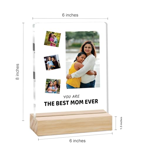 Image of Giftplease Customized Photo Frame With Wooden Stand | Personalised Printed Photo & Text Frame | Gift For Mom | Birthday | Mother's Day | (Transparent, 6x8 Inches, Tabletop) m 05