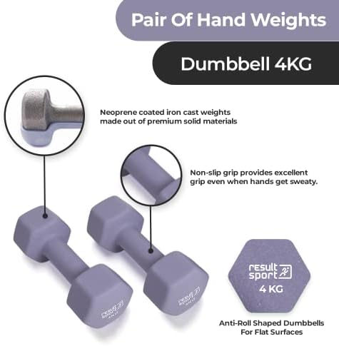 ResultSport Neoprene Dumbbells + A3 Poster (Boxed in Pair) - for Home Gym Exercise, Fitness and Weights for Women and Men Anti-Rolled 1kg 2kg 3kg 4kg 5kg Pair